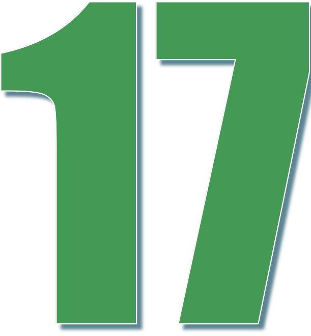17. Цифра 17. Число 17. Цифра 17 на зеленом фоне. Цифра 17 цветная.