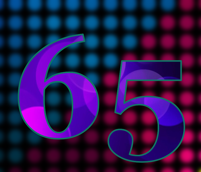 Шестьдесят пятого года. Цифра 65. Красивая цифра 65. Анимационная цифра 65. Цифра шестьдесят пять.